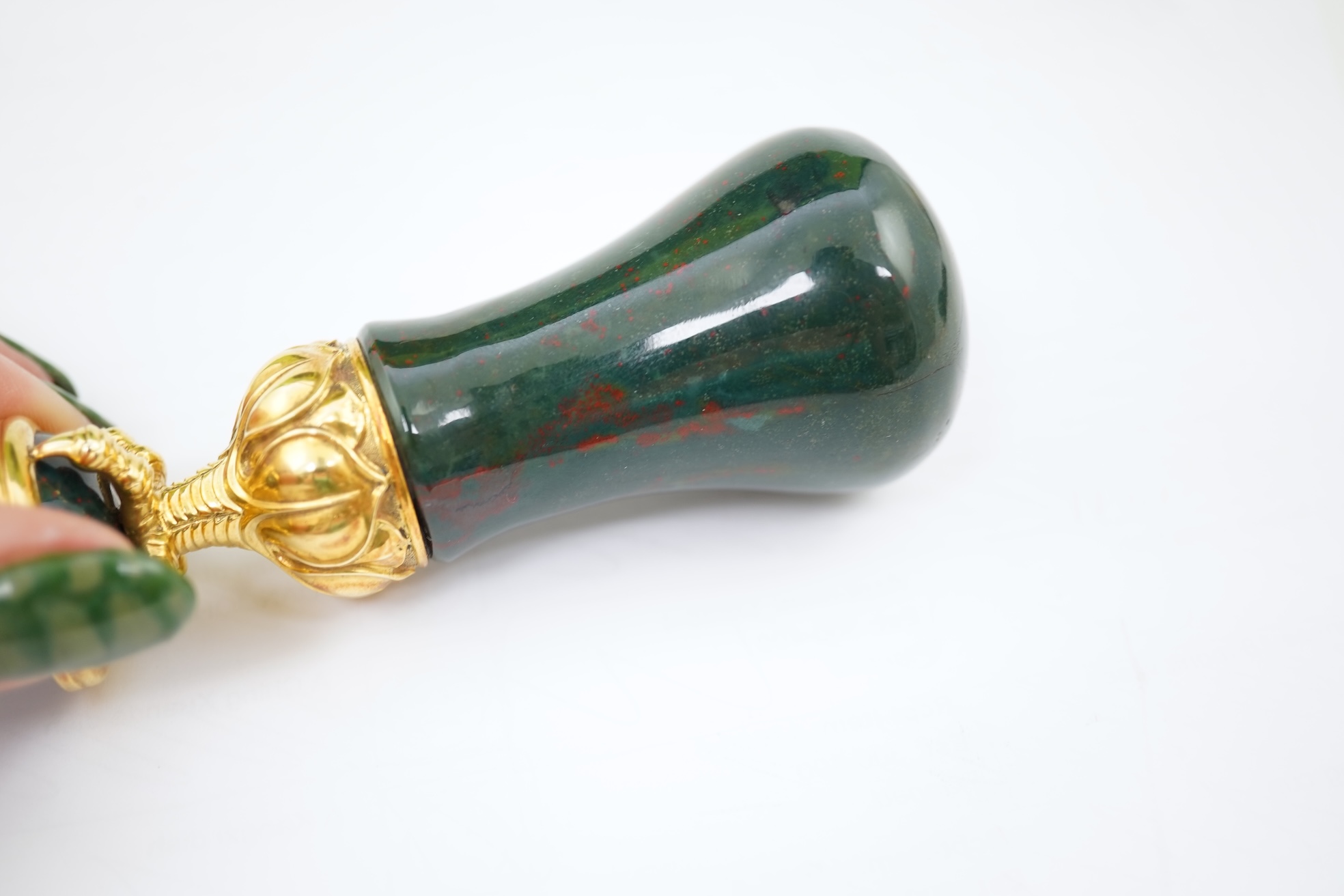 A fine gold-mounted bloodstone seal, mid 19th century